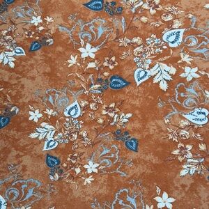 2 yards Floral Patterned poly spandex net Fabric in Rust and Blue
